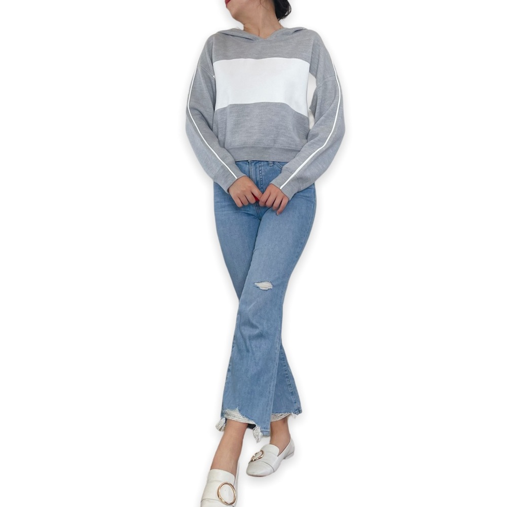 Alice + Olivia Gray and White Hooded Stripe Sweater - Picture 16 of 16